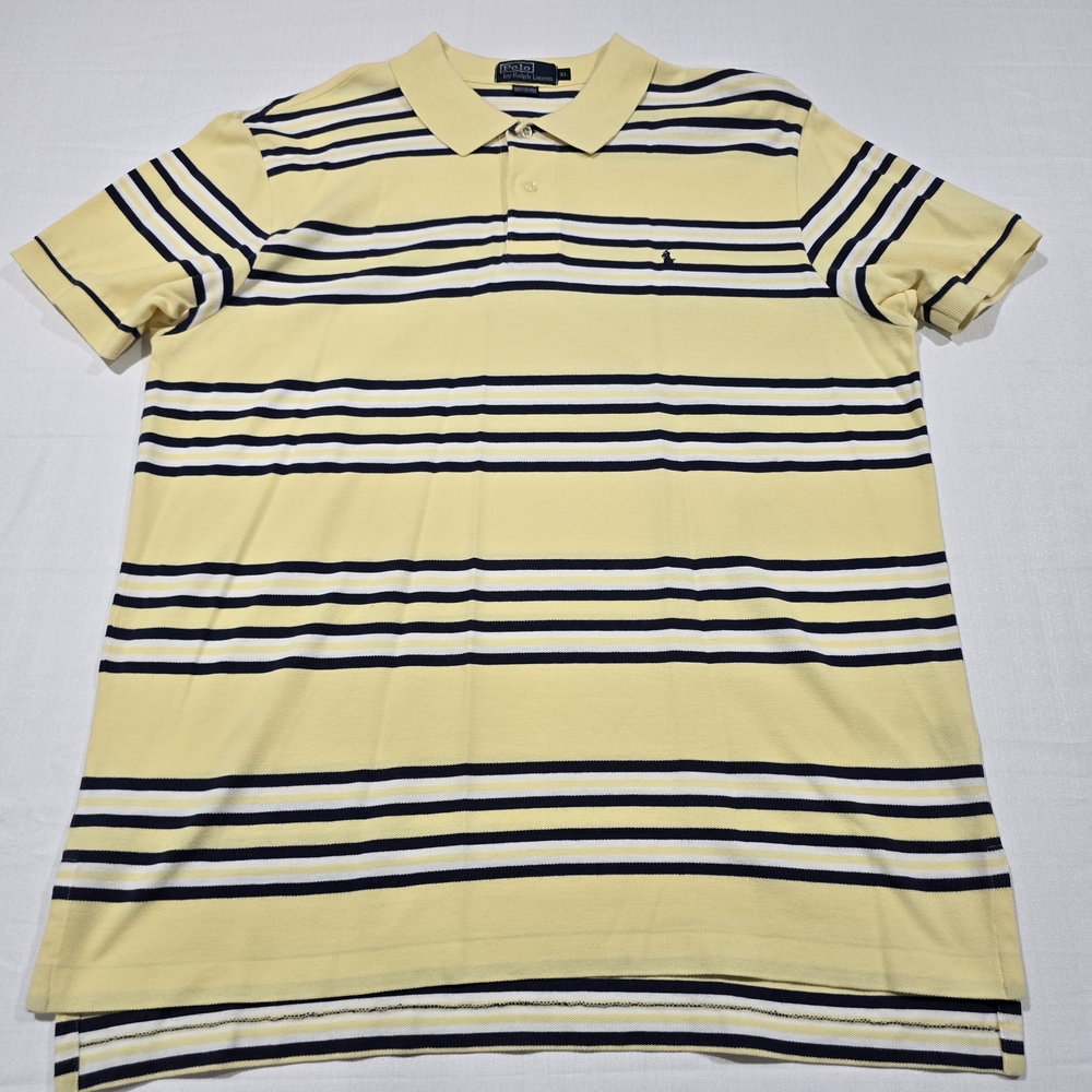 Polo Ralph Lauren Men's XL Yellow Stripped Pullover Collared Shirt Short Sleeve